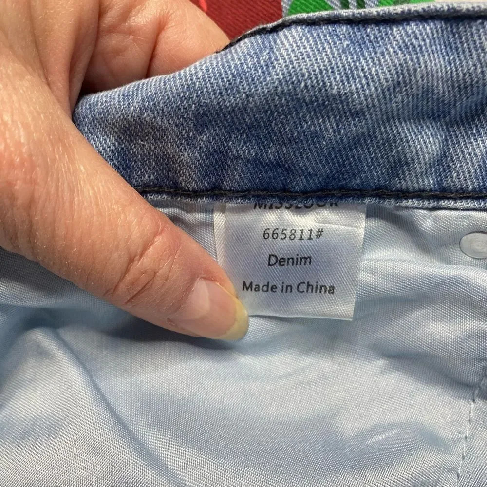 MISSLOOK Flower Power Bohemian Painted Jeans Floral Hippie Blue Sz XL - Picture 8 of 10